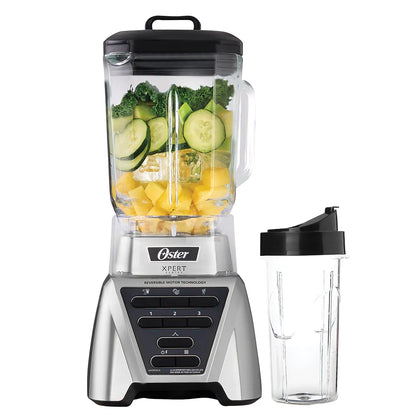 Oster Licuadora, Xpert Series, Vaso de Vidrio de 2L, Potente Motor Reversible de 1500 W, 3 Programas Automáticos, Vaso Portátil, Plateado, BLST3A-CPG